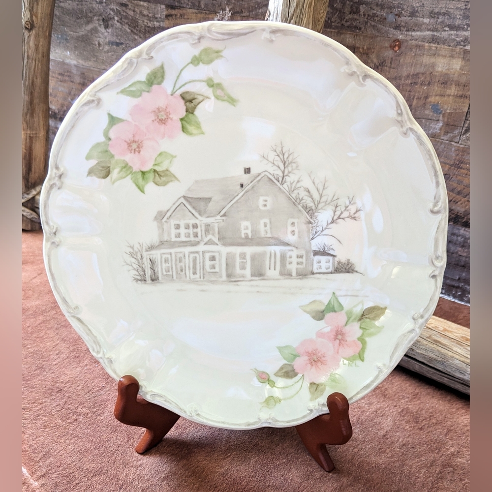 1970's Bareuther Waldsassen Bavaria Germany Farmhouse W/Flowers Porcelain Plate